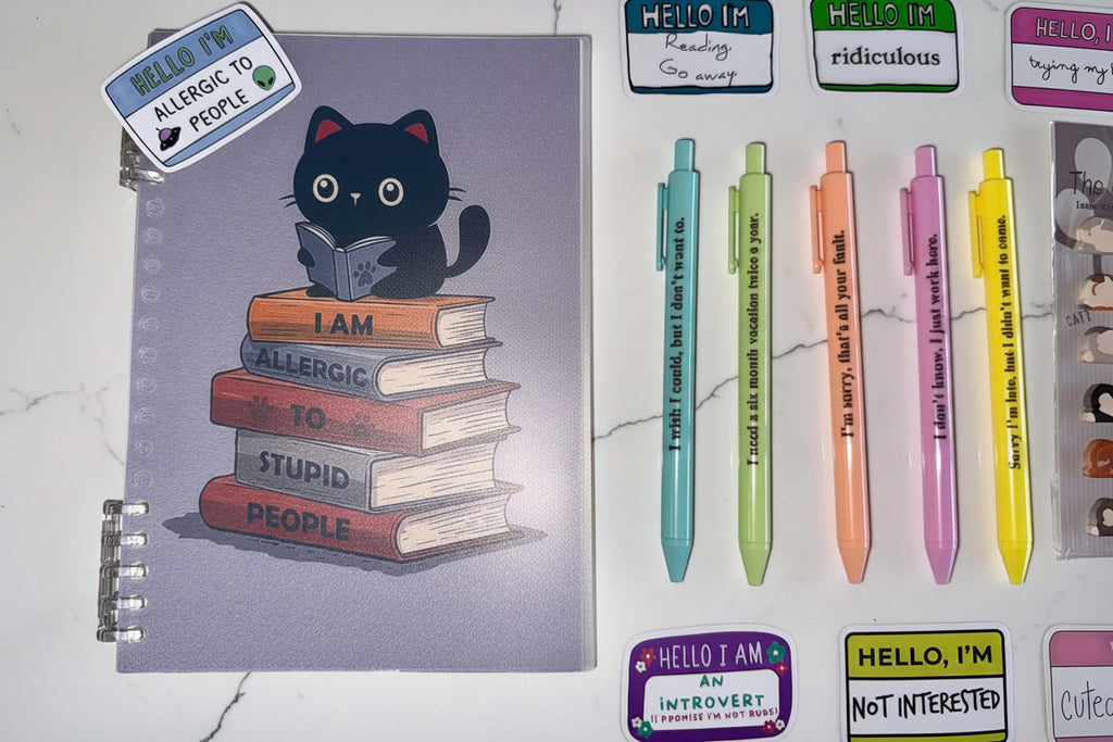 Sass & Cats Stationery Bundle – Funny Notebook, Pens & Sticker Set