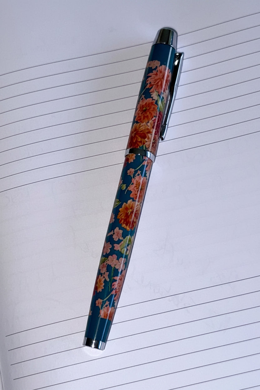 Floral Metal Fountain Pen - Blue & Blossom Calligraphy Pen NZ
