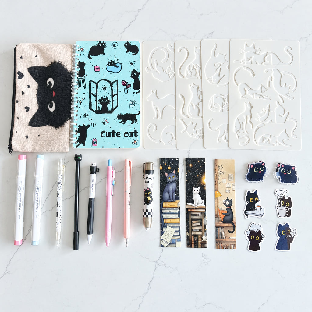 Black Cat Desk Essentials Stationery Set