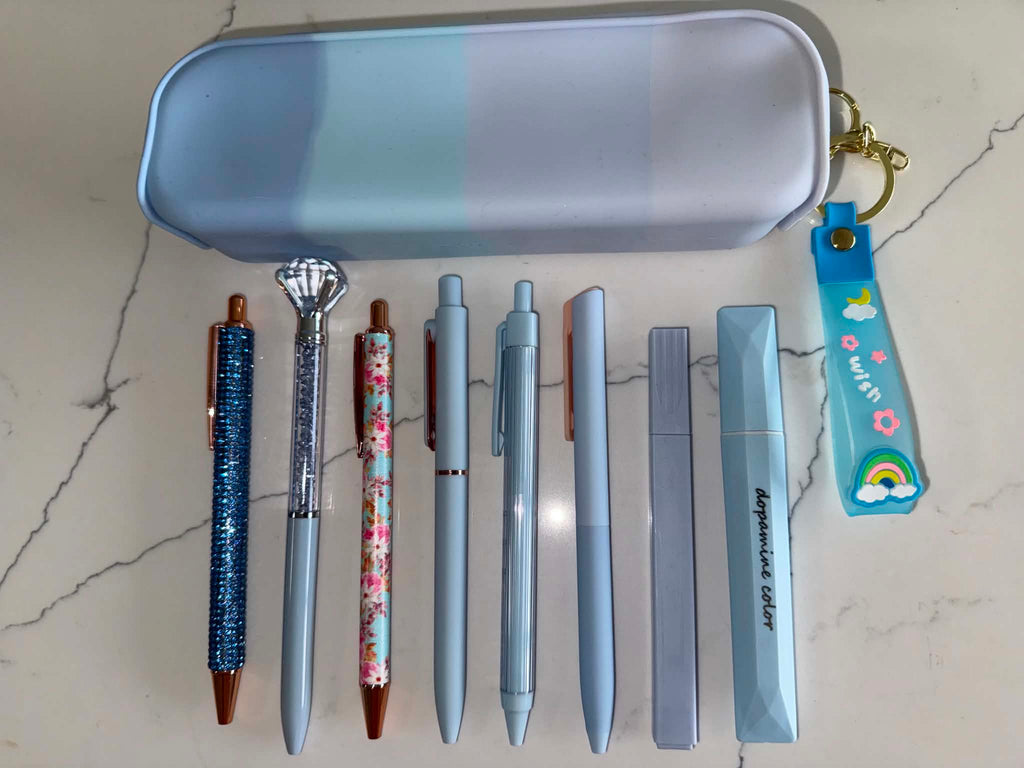 Dopamine Blue Collection - Soft Pastel Blue Pen & Pouch Set