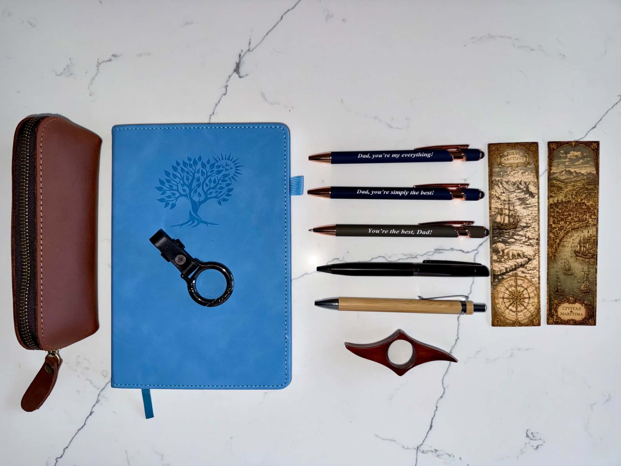 Men's Blue Leather Stationery Set – Father's Day Gift Desk Stationery NZ