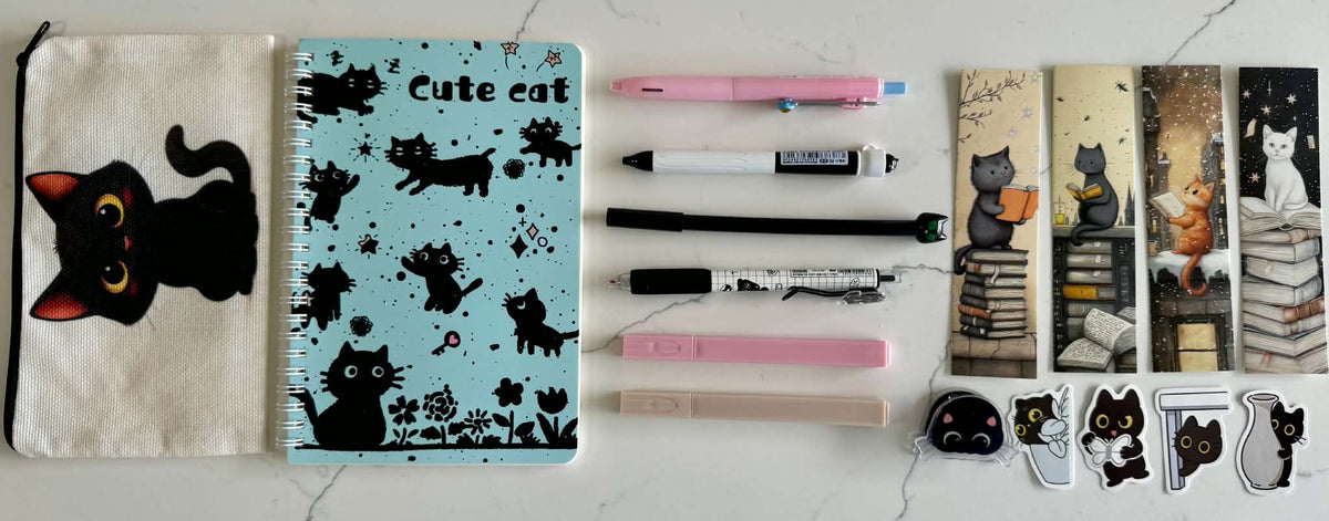 Black Cute Cat Stationery Set