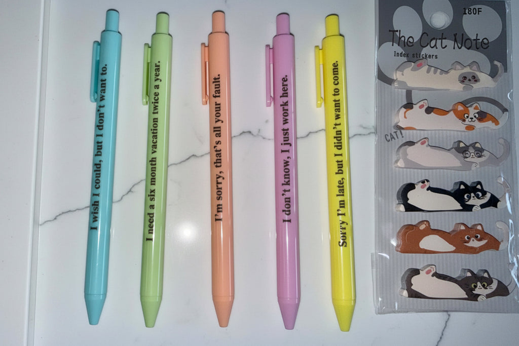 Sass & Cats Stationery Bundle – Funny Notebook, Pens & Sticker Set