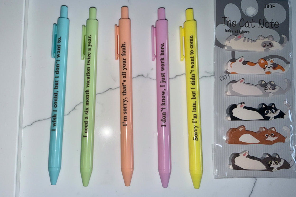 Sass & Cats Stationery Bundle – Funny Notebook, Pens & Sticker Set