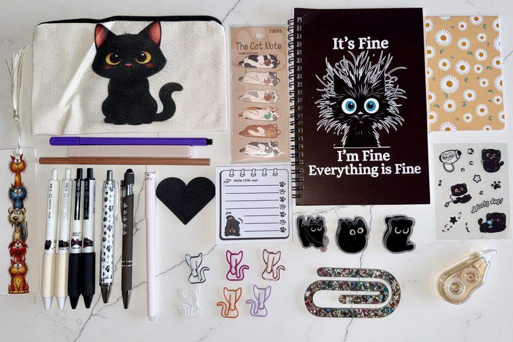 Black Cat Purrfect Desk Essentials - Cat Lover Stationery