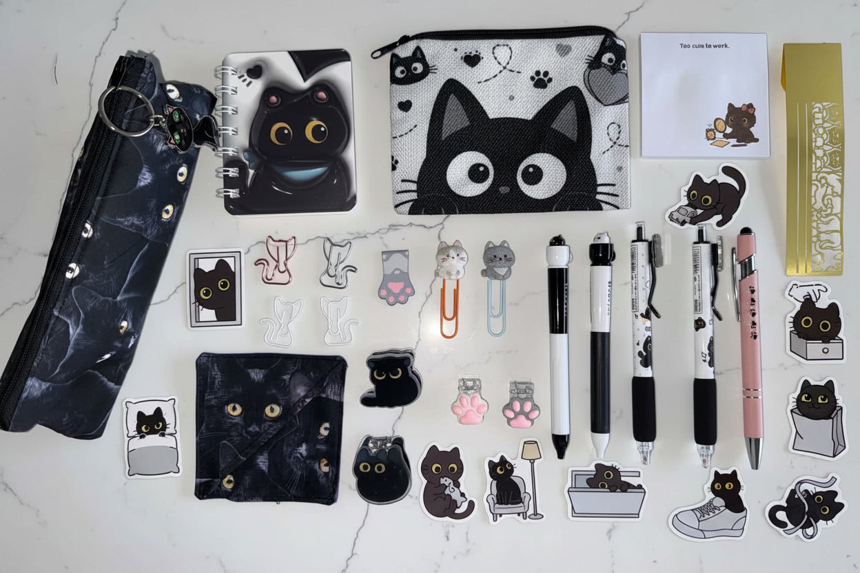 Black Cat Hug Stationery - Cat Lovers Stationery NZ