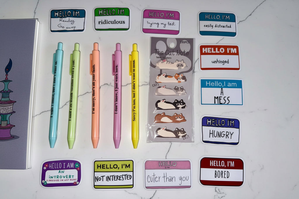 Sass & Cats Stationery Bundle – Funny Notebook, Pens & Sticker Set