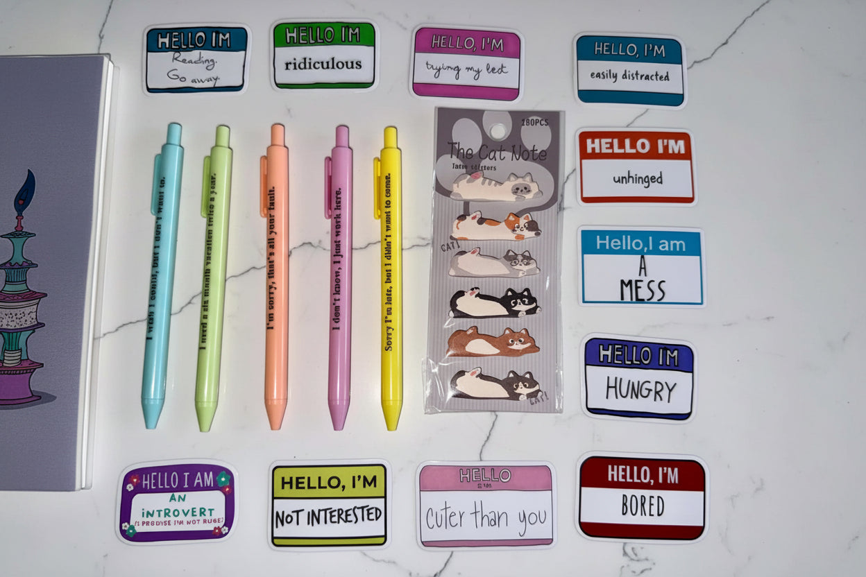 Sass & Cats Stationery Bundle – Funny Notebook, Pens & Sticker Set