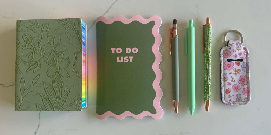Green Stationery Bundle Set - Green Aesthetic Stationery, Pastel Notebooks & Cute Desk Accessories