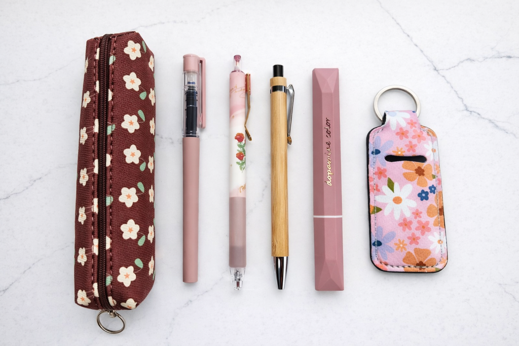 Brown & Coffee Tone Pen & Pencil Case Set – Aesthetic Desk Stationery NZ