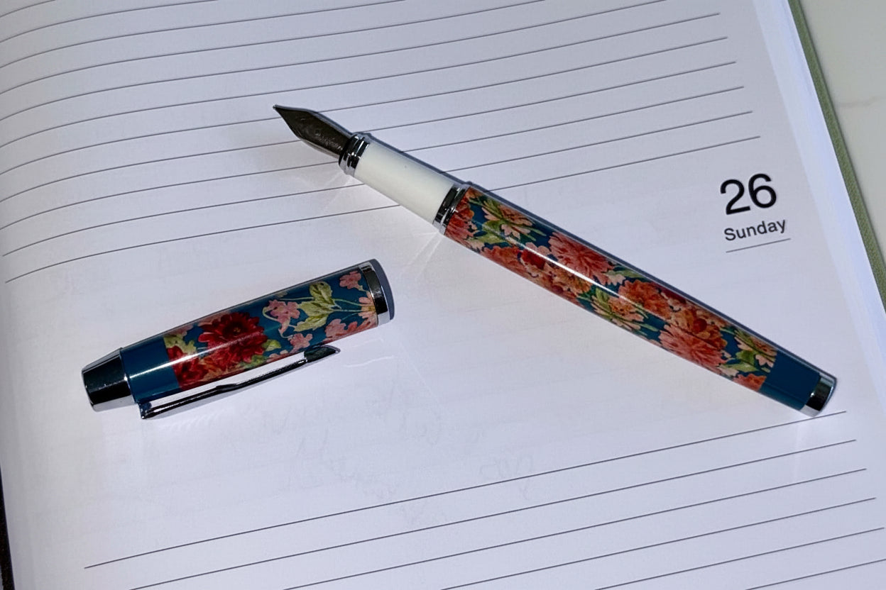 Floral Metal Fountain Pen - Blue & Blossom Calligraphy Pen NZ